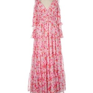 Mac Duggal Floral Chiffon Maxi Dress – Romantic Pink Print